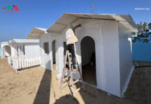 GPAA Field Dental Clinic Brings Care to the Displaced in Gaza Row of GPAA finished small clinic-style facilities with arched windows at displaced persons camp in Gaza